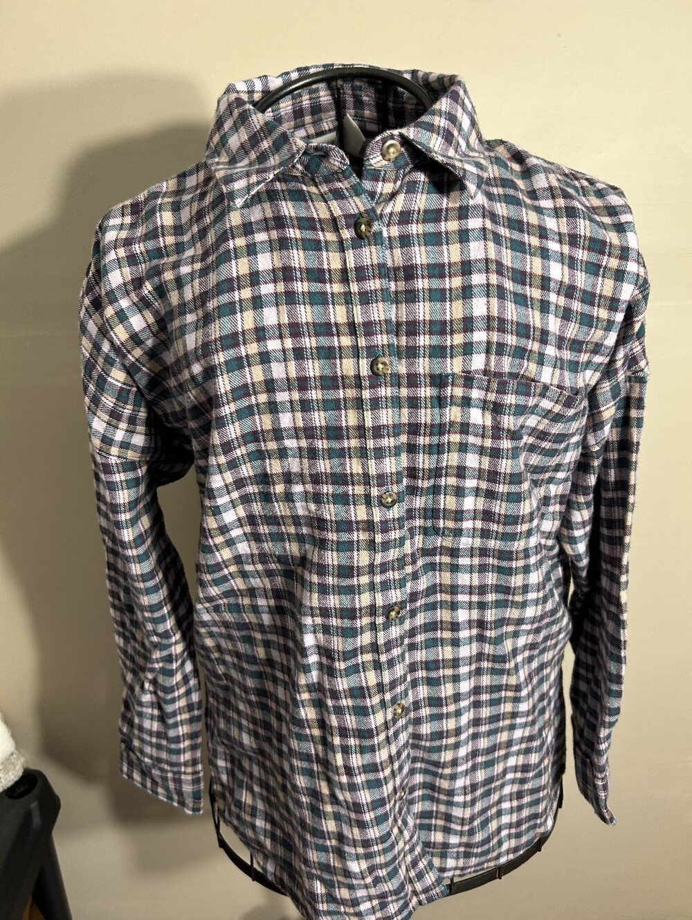 flannel size large womens plaid shirt button up top gorpcore